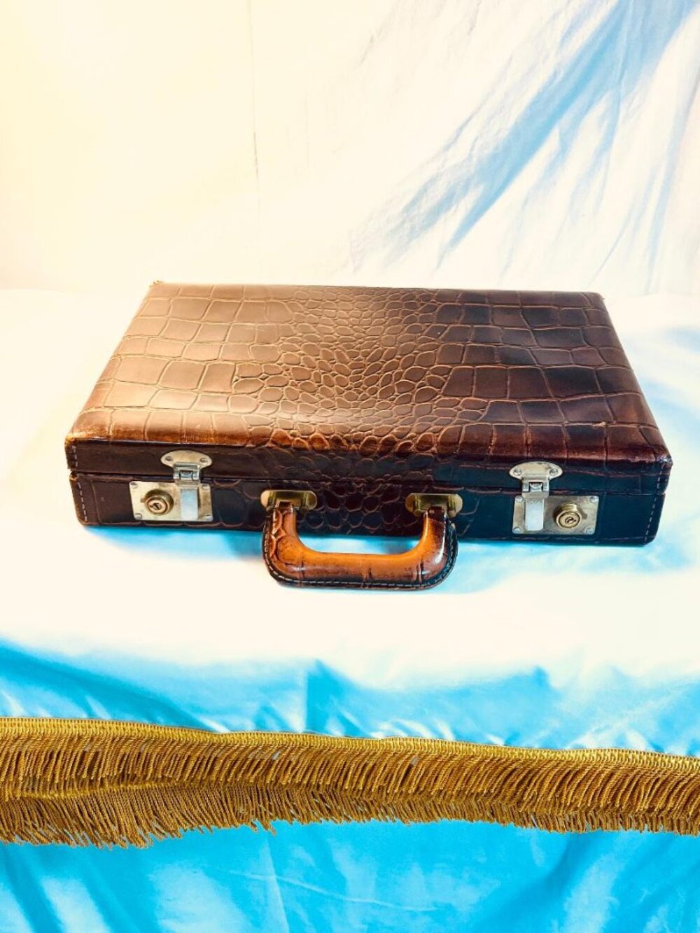 Vintage Upjohn Pharmaceutical Rep Briefcase Croc Embossed Leather - SKU F1